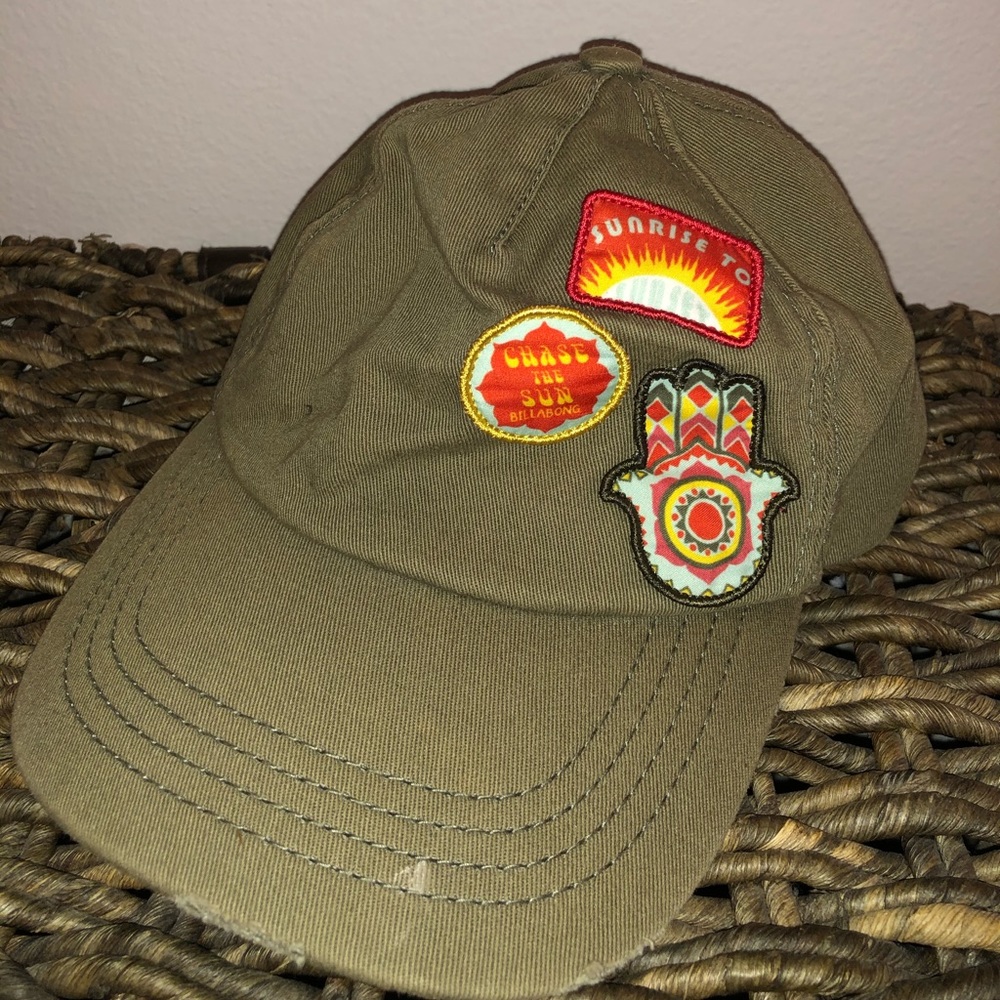 Olive Billabong hat with patches